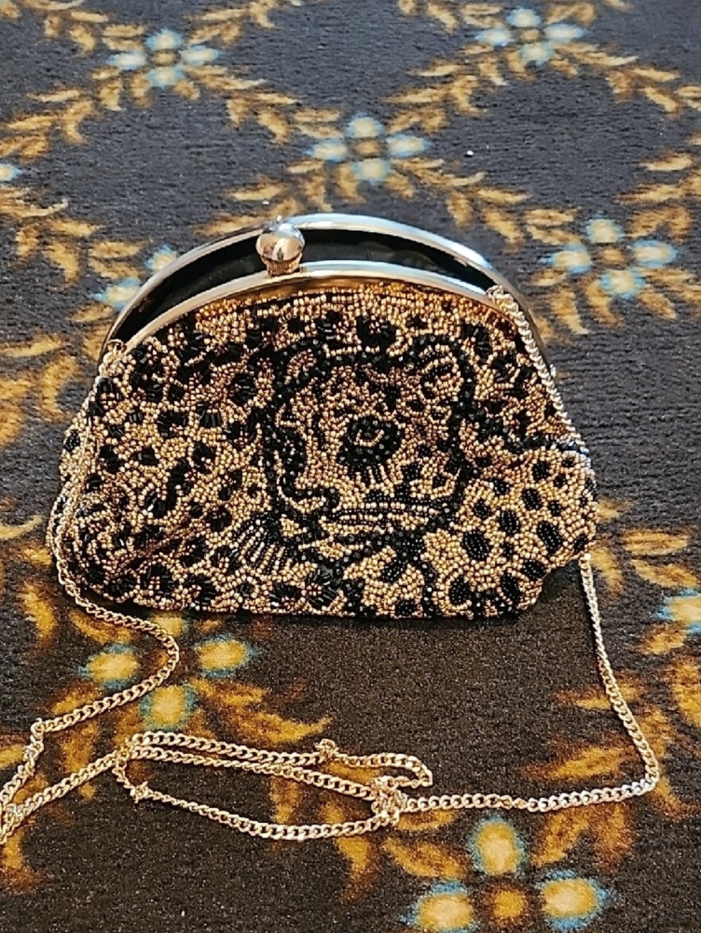 Source Unknown Beaded Leopard Clutch in Gold and Black - Picture 5 of 5